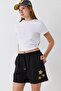 Black Cotton Blend Elastic Waist Lace-Up Two Thread Star Print Comfortable Fit Shorts - 3