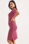 Cherry Camisole Fabric Crew Neck Short Sleeve Midi Dress with Side Slit Detail - 3