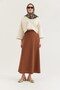 Tan Flexible Textured Fabric Elastic Waist Comfortable Cut Flared Form Long Skirt