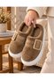 Women's Mink Buckle Detailed High Eva Sole Soft Winter House Slippers