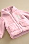 Baby Girl Rabbit Embroidered Plush Welsoft Winter Cardigan with Zipper Pocket - Pink - 2