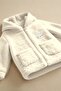 Baby Girl Rabbit Embroidered Plush Welsoft Winter Cardigan with Zipper Pocket - White - 2