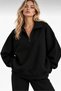 Women's Black Polo Neck Oversize 3 Thread Ribbed Sweatshirt - 3