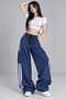 Y2K Navy Blue 3-Line Detailed Baggy Parachute Pants - 6