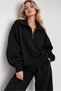Women's Black Polo Neck Oversize 3 Thread Ribbed Sweatshirt - 4