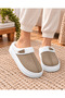 Women's Beige Fur Eva Sole Buckle Detailed Suede Winter House Slippers - 2