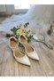 WOMEN'S SEDEF BROKEN WHITE COMFORTABLE 7 CM WOMEN'S HEELED PEARL EMBROIDERED STILETTO BRIDAL SHOES - 2