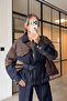 Women's brown pants set with jacket, tie detail, front zipper - 3