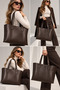 Brown Large Zippered Snap Closure Faux Leather Shoulder Bag - 2