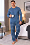 Men's Interlock Comfortable Fit Plaid Round Neck Cotton Pajama Set 6860 - 3
