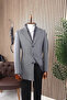 Men's Slim Fit Gray Detachable Jacket with Quilted Collar, Single Slit, Knee-Length Cashmere Coat - 2