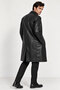 Black Tarkan Buttoned Lined Trench Coat Men's Genuine Leather Coat - 3