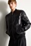 Waterproof Slim Fit College Collar Ribbed Zippered Faux Leather Bomber Coat Y5367Az22Au - 4