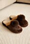 Women's Bitter Brown Pompom Detailed Plush Winter House Slippers 3 cm Byndtpwrpon01 - 8