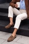 Women's Genuine Leather Oval Toe Moccasin Stitched Drawstring Loafer Casual Shoes Lefora Camel Suede - 2
