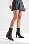 Women's High Heeled Boots Pointed Toe Back Zipper Thick Heel Kikas Brown - 4