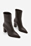 Women's High Heeled Boots Pointed Toe Back Zipper Thick Heel Kikas Brown - 5