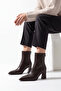 Women's High Heeled Boots Pointed Toe Back Zipper Thick Heel Kikas Brown - 2