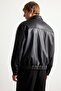 Oversize Shirt Collar Leather Look Zippered Coat G0193Ax25Wn - 5
