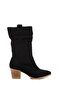 Women's Black Suede Pointed Toe Thick Heeled Cowboy Boots