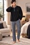 Premium Quality Black Winter Men's Plaid Fleece Pajama Set - 4