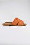 Women's Orange Straw Weave Genuine Leather Summer Slippers