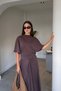 Stand-Up Collar Blouse with Asymmetric Cut Skirt Set - Brown - 5