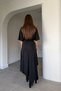 Stand-Up Collar Blouse with Asymmetric Cut Skirt Set - Black - 5