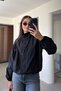 High Collar Parachute Fabric Zippered Jacket - Black