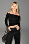 Svea Women's Black Blouse with Ruched Shoulders - 2