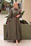 Floral Embroidery Embellished Full-Length French Buttoned Lined Dress