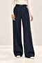 Women's Belted Lycra Navy Blue Palazzo Pants