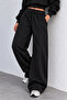 Black 3-Thread Fleece Lined Striped Wide Leg High Waist Oversize Sweatpants - 3