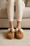 Women's Tan Suede Lace Detailed Furry House Slippers 3 cm Byndmtfkurkbagcik - 3