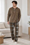 Premium Brown Plaid Winter Men's Fleece Pajama Set - 6