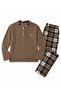 Premium Brown Plaid Winter Men's Fleece Pajama Set - 5