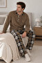 Premium Brown Plaid Winter Men's Fleece Pajama Set - 7