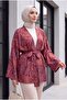 Ethnic Patterned Lace-Up Kimono -Burgundy - 4