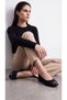 Black Color Patent Leather Suede Garnished Round Toe Women's Ballerinas