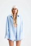 Lapis Short Skirt Shirt Linen Blue Set - 2
