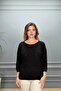 Women's Black Boat Neck Star Openwork Lycra 100% Cotton Yarn Thin Knitwear Blouse - 3