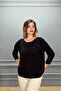 Women's Black Boat Neck Star Openwork Lycra 100% Cotton Yarn Thin Knitwear Blouse - 4