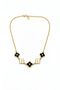 Stainless Steel Black and White Clover Detailed Stone Women's Necklace 45 cm