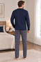 Men's Cotton Long Sleeve Plaid Patterned Pajama Set with Placket on the Front - 4