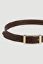 Rectangular Metal Buckle Faux Leather Belt - Brown - 2