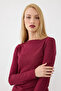 Boat Neck Long Sleeve Knitted Blouse - Burgundy - 4