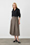 Woolen Long Flared Skirt - Brown