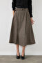 Woolen Long Flared Skirt - Brown - 2