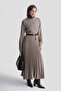 Plaid Patterned Belted Dress Camel - 5
