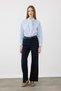 Wide Leg Canvas Trousers with Belt and 5 Pockets - Navy Blue - 3